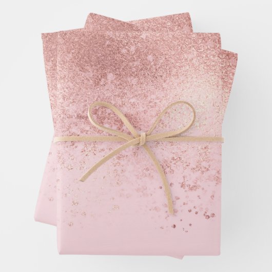 Girl Blush Pink Rose Gold Sprayed Confetti Ombre Geschenkpapier Set (Beispiel)