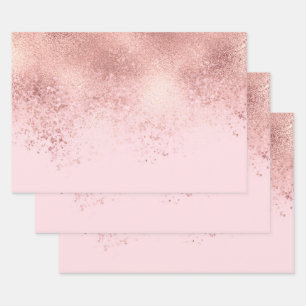 Girl Blush Pink Rose Gold Sprayed Confetti Ombre Geschenkpapier Set