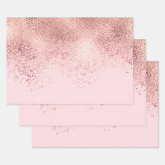 Girl Blush Pink Rose Gold Sprayed Confetti Ombre Geschenkpapier Set (Set)