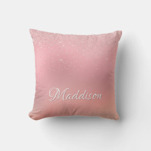 Girl Blush Pink Silver Glitzer Personalisierter Na Kissen