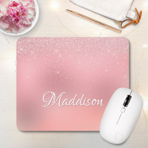 Girl Blush Pink Silver Glitzer Personalisierter Na Mousepad