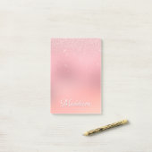 Girl Blush Pink Silver Glitzer Personalisierter Na Post-it Klebezettel (Auf Schreibtisch)