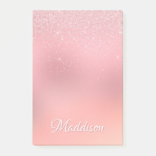 Girl Blush Pink Silver Glitzer Personalisierter Na Post-it Klebezettel