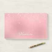 Girl Blush Pink Silver Glitzer Personalisierter Na Post-it Klebezettel (Auf Schreibtisch)