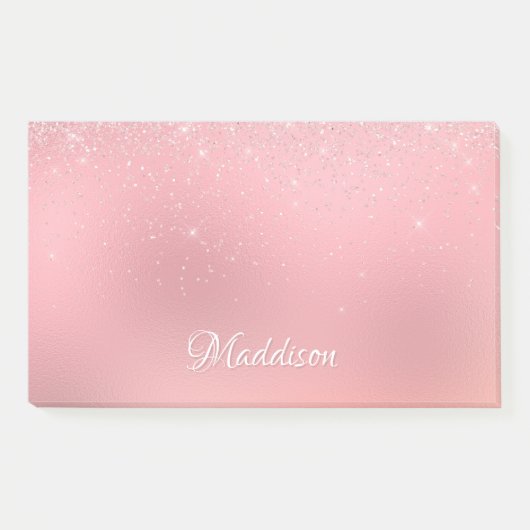 Girl Blush Pink Silver Glitzer Personalisierter Na Post-it Klebezettel (Vorderseite)