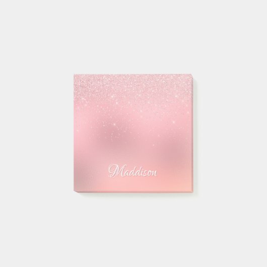 Girl Blush Pink Silver Glitzer Personalisierter Na Post-it Klebezettel (Vorderseite)