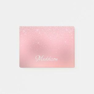 Girl Blush Pink Silver Glitzer Personalisierter Na Post-it Klebezettel