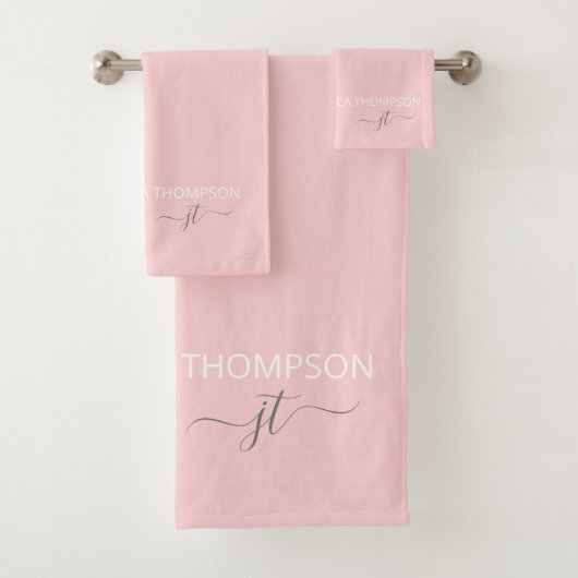 Girl Blush Pink Simple Script Monogram Name Badhandtuch Set (Insitu)