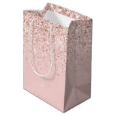 Girl Blush Pink Sparkle Glitzer Mittlere Geschenktüte (Rückseite Schrägansicht)