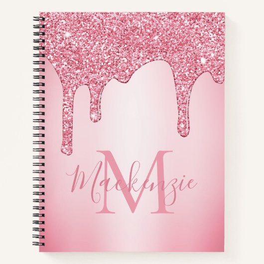 Girl Blush Pink Sparkle Glitzer Tropfen Monogram Notizblock (Vorderseite)