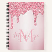 Girl Blush Pink Sparkle Glitzer Tropfen Monogram Notizblock (Vorderseite)