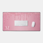 Girl Blush Pink Sparkle Glitzer Tropfen Monogram Schreibtischunterlage (Tastatur & Maus)