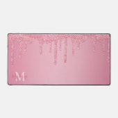 Girl Blush Pink Sparkle Glitzer Tropfen Monogram Schreibtischunterlage (Vorderseite)
