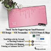 Girl Blush Pink Sparkle Glitzer Tropfen Monogram Schreibtischunterlage