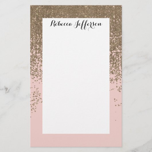 Girl Blush Pink und Gold Glitzer Ombre Briefpapier (Vorderseite)
