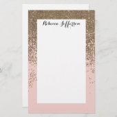 Girl Blush Pink und Gold Glitzer Ombre Briefpapier (Vorne/Hinten)