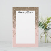 Girl Blush Pink und Gold Glitzer Ombre Briefpapier (Stehend Vorderseite)