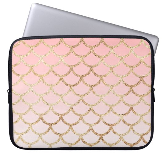 Girl Blush Pink und Gold Mermaid Glitzer Glitzern Laptopschutzhülle (Vorderseite)