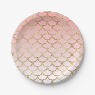 Girl Blush Pink und Gold Mermaid Glitzer Glitzern Pappteller