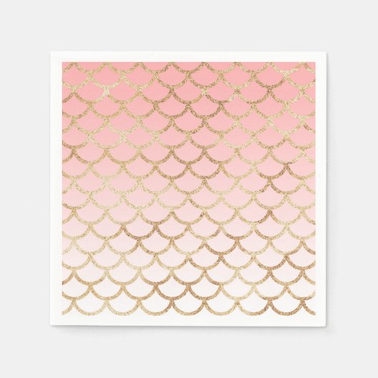 Girl Blush Pink und Gold Mermaid Glitzer Glitzern Serviette (Vorderseite)