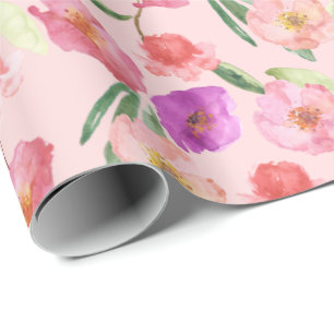 Girl Blush Pink Wasserfarbe Blume Geschenkpapier