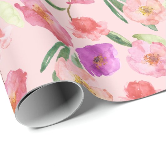 Girl Blush Pink Wasserfarbe Blume Geschenkpapier (Rolleneckpunkt)