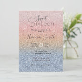 Girl Blush Rose Gold Blue Ombre Glitzer Glitzern Einladung (Stehend Vorderseite)