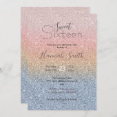 Girl Blush Rose Gold Blue Ombre Glitzer Glitzern Einladung (Vorne/Hinten)