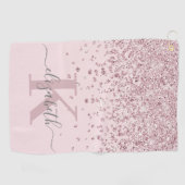 Girl Blush Rose Gold Glitzer Diamond Mit Monogramm Golfhandtuch (Horizontal)