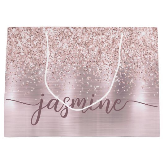 Girl Blush Rose Gold Glitzer Monogram Name Script Große Geschenktüte (Vorderseite)
