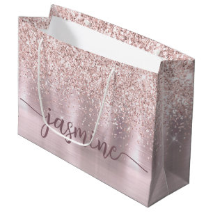 Girl Blush Rose Gold Glitzer Monogram Name Script Große Geschenktüte