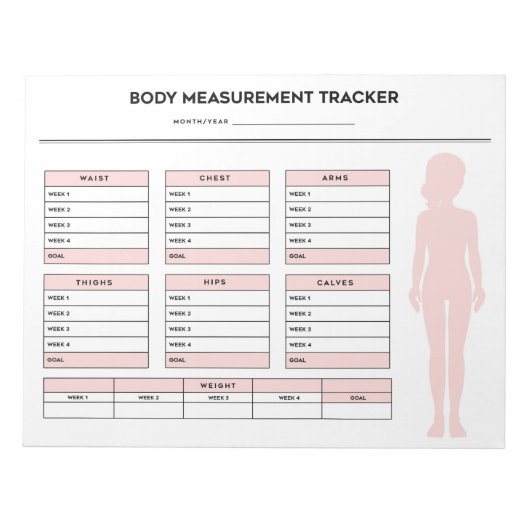 Girl Body Measurement Weight Loss Tracker Goal Notizblock (Vorderseite)