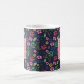 Girl Bohemisch Blume Navy Blue | Rosa Monogramm Kaffeetasse (Mittel)
