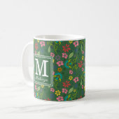 Girl-Bohemische Blume Forest Green Monogram Kaffeetasse (Vorderseite Links)