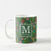 Girl-Bohemische Blume Forest Green Monogram Kaffeetasse (Links)