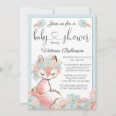 Girl Boho Fox Pink Aquamarin Gold Baby Dusche Einladung (Vorderseite)