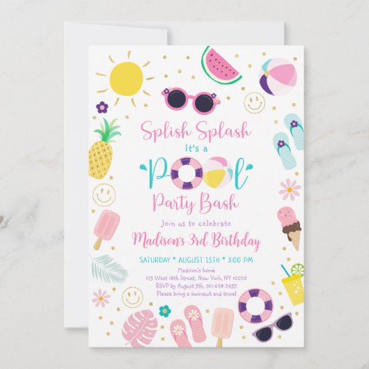 Girl Boho Pool Party Geburtstag Einladung (Vorderseite)