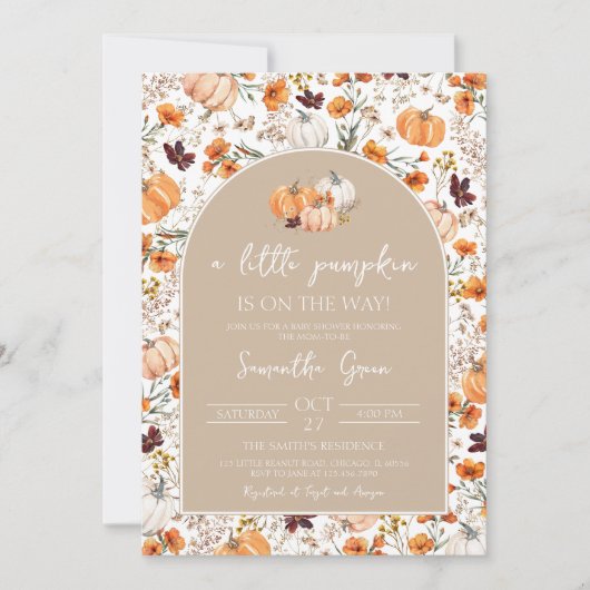 Girl Boho Pumpkin Baby Shower Einladung (Vorderseite)