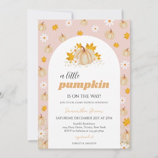 Girl Boho Pumpkin Baby Shower Einladung (Vorderseite)