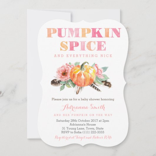 Girl Boho Pumpkin Spice Baby Dusche Einladende Kar Einladung (Vorderseite)
