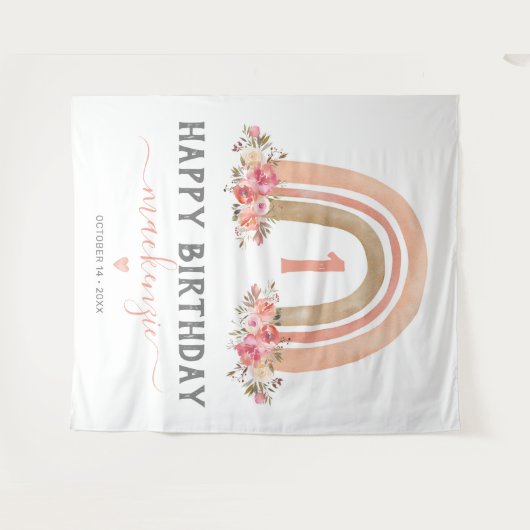 Girl Boho Rainbow Erster Geburtstag Wandteppich (Vorderseite (Horizontal))