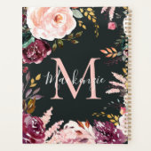 Girl Bold Pink Burgundy Gold Foil Floral Monogram Planer (Rückseite)