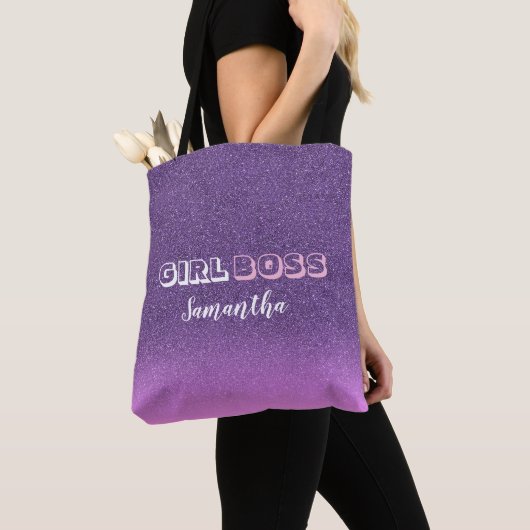 Girl Boss auf rosa lila Glitzer Tasche (Von Nahem)