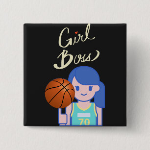 Girl Boss Basketball Button