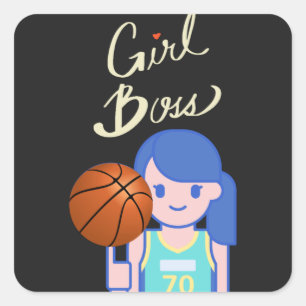 Girl Boss Basketball Button Quadratischer Aufkleber