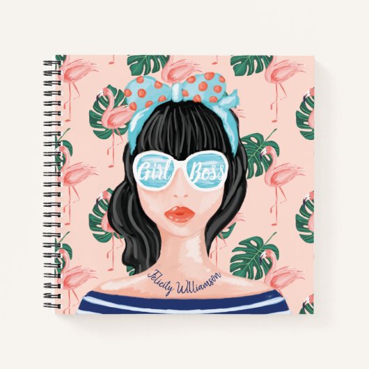 Girl Boss | Beach Beauty Retro Tropical Flamingo Notizblock (Vorderseite)