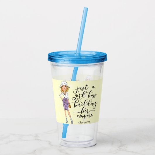 Girl Boss | Blonde Lady Glass | Gelb Acryltrinkbecher (Rückseite)