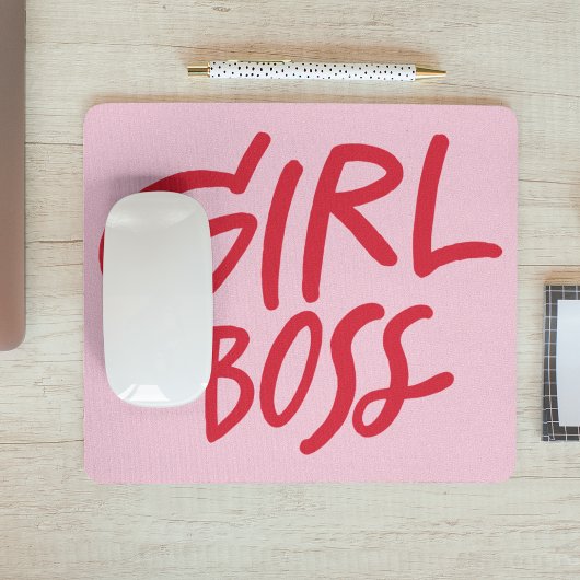 Girl Boss Bold Typography Red & Pink Feminine Mousepad