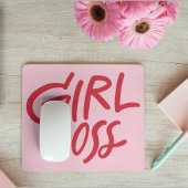 Girl Boss Bold Typography Red & Pink Feminine Mousepad
