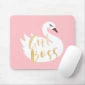 Girl Boss | Chic Girly White Swan & Polka Dot Mousepad (Mit Mouse)